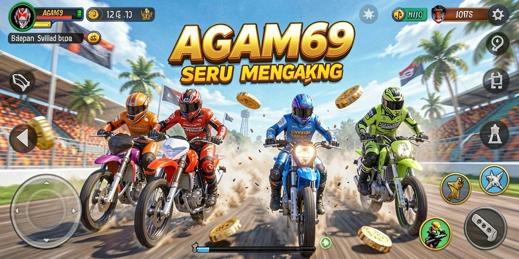Screenshot AGAM69 menampilkan balapan mendebarkan dengan kendaraan cepat.