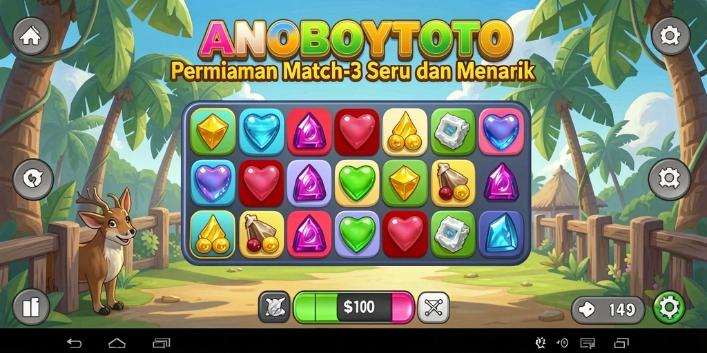 Screenshot utama ANOBOYTOTO menampilkan gameplay Match-3 yang seru.