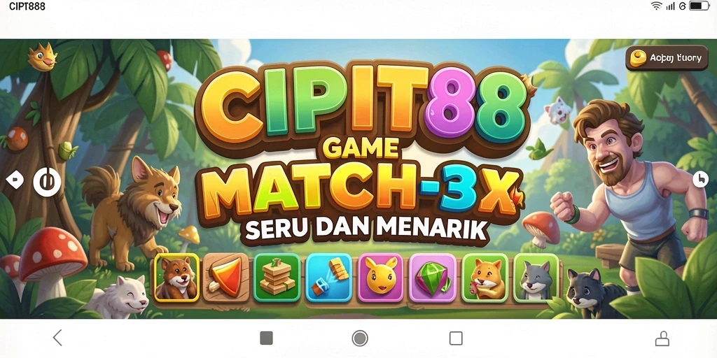 Screenshot menunjukkan karakter yang mencocokkan objek di game Match-3.