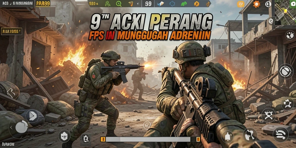 Screenshot FA99 menampilkan aksi tembakan yang intens di medan perang.