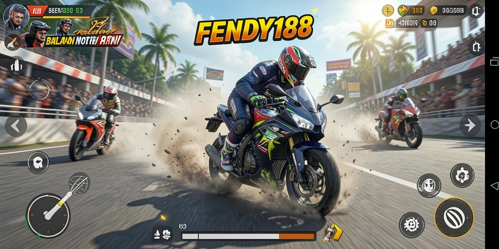 Gambaran gameplay FENDY188 dalam balapan motor yang mendebarkan.