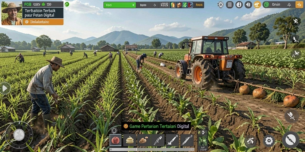 Tampilan gameplay FO8 yang menampilkan aktivitas berkebun yang menyenangkan.