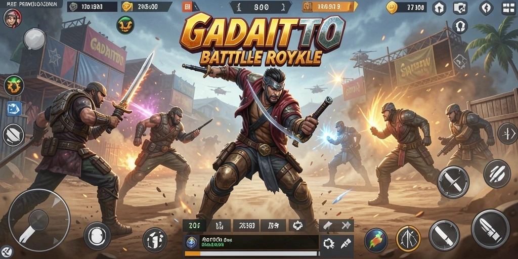 Screenshot GADAITOTO menampilkan aksi pertempuran seru di medan laga Battle Royale.