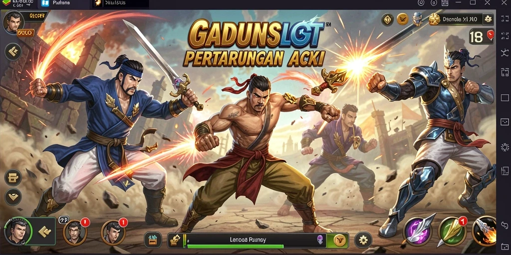 Tampilan seru pertarungan di GADUNSLOT dengan aksi intens.