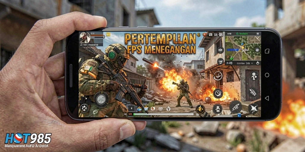 Screenshot HOT985 menampilkan aksi gameplay FPS yang mendebarkan.