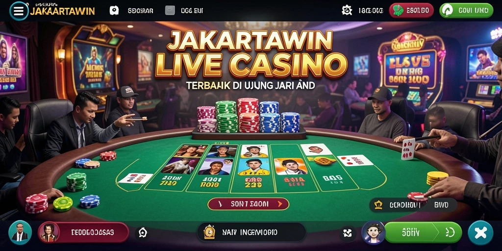 Screenshot JAKARTAWIN menunjukkan dealer langsung dan suasana permainan kasino yang nyata.