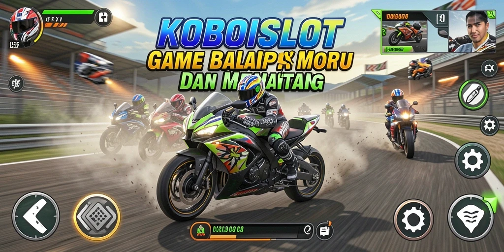 Tangkapan layar menunjukkan aksi balapan motor yang mendebarkan di KOBOISLOT.