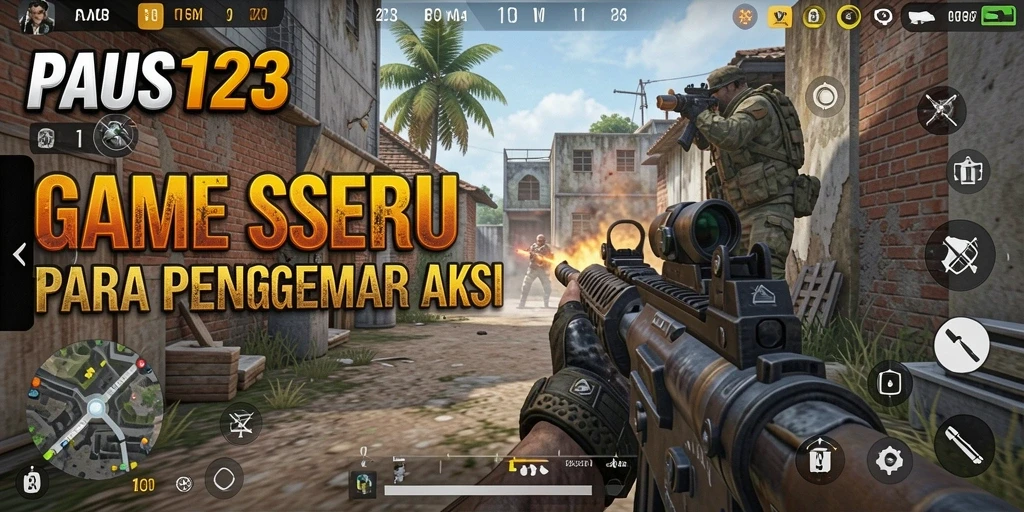 Tangkapan layar dari Gameplay PAUS123 yang menunjukkan aksi menembak yang intens.