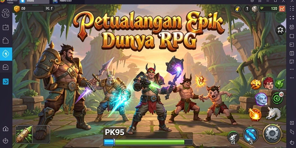 Screenshot PK95 menunjukkan aksi pertempuran epik dalam dunia RPG.
