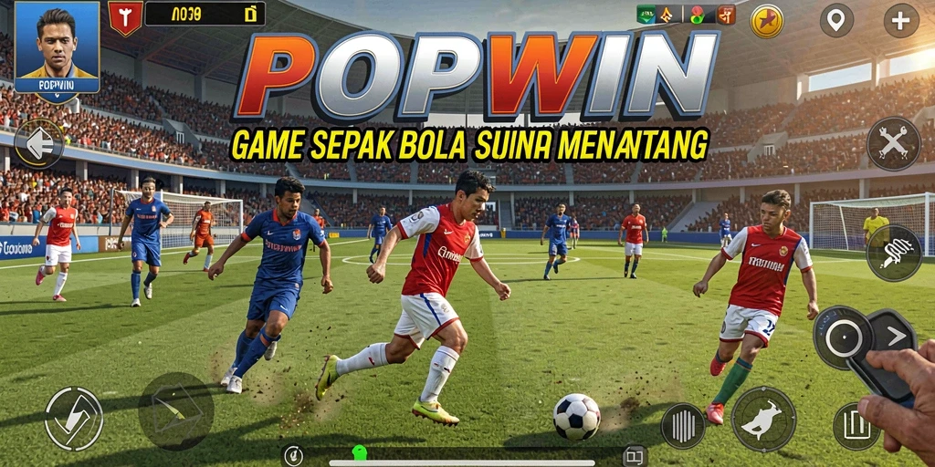 Tampilan gameplay menarik dari POPWIN, menghadirkan aksi sepak bola yang seru.