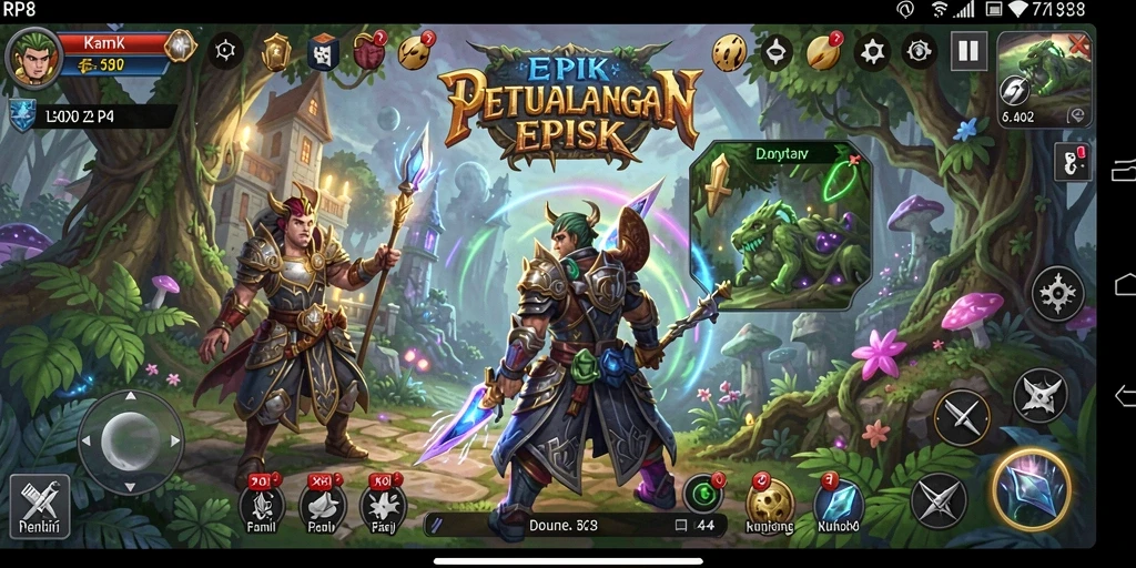 Tampilan gameplay RP8 dengan aksi pertarungan RPG yang mendebarkan.