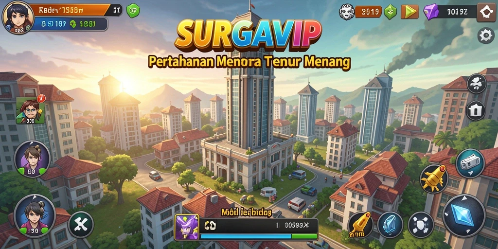 Gameplay intens dalam <strong>SURGAVIP</strong>, menara siap menghadapi gelombang musuh.