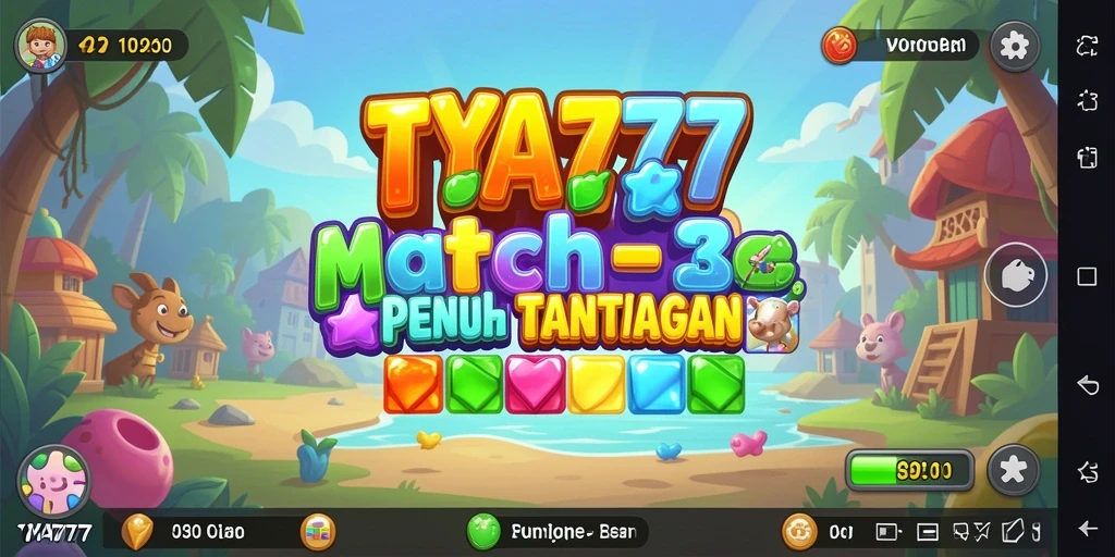 Screenshot gameplay TYA777 menunjukkan keseruan permainan Match-3 yang menarik.