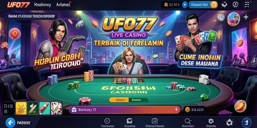 Screenshot utama UFO77 yang menampilkan dealer profesional dalam permainan Live Casino.